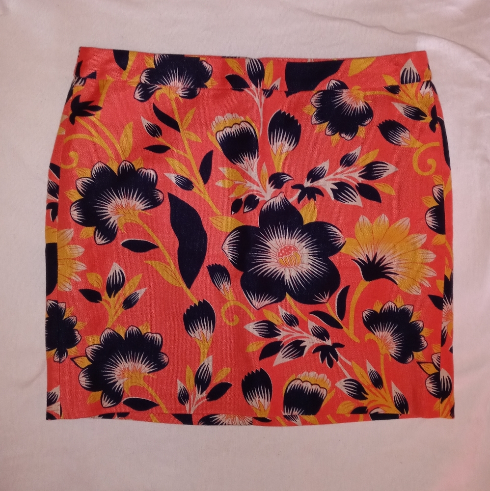 J. Crew | Bright Coral & Navy Floral Mini Skirt Womens Size 4